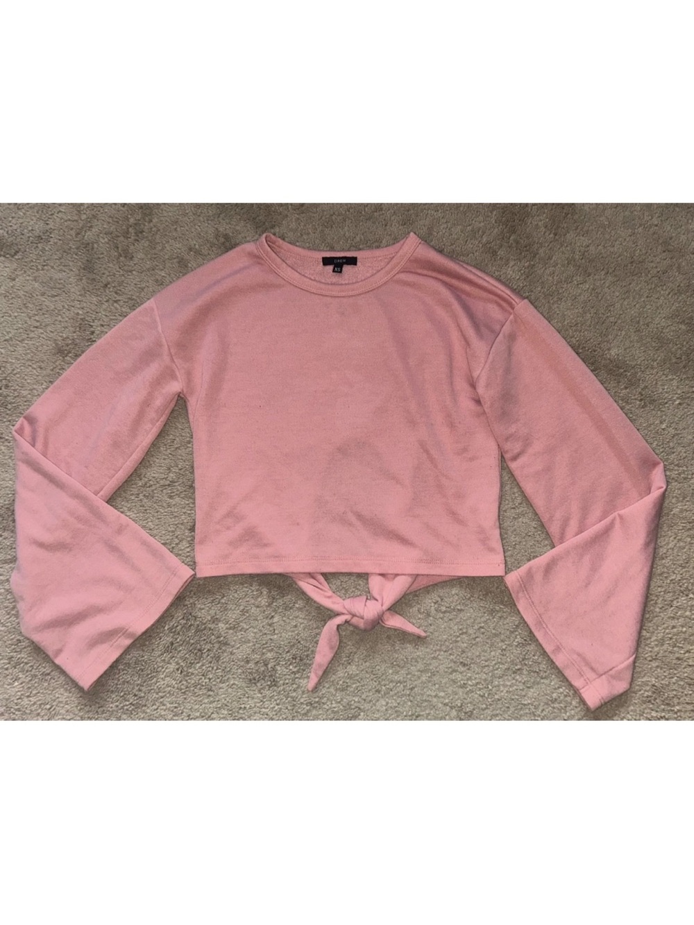 DREW Cropped Tie Long Sleeve Sweater Pink Size XS